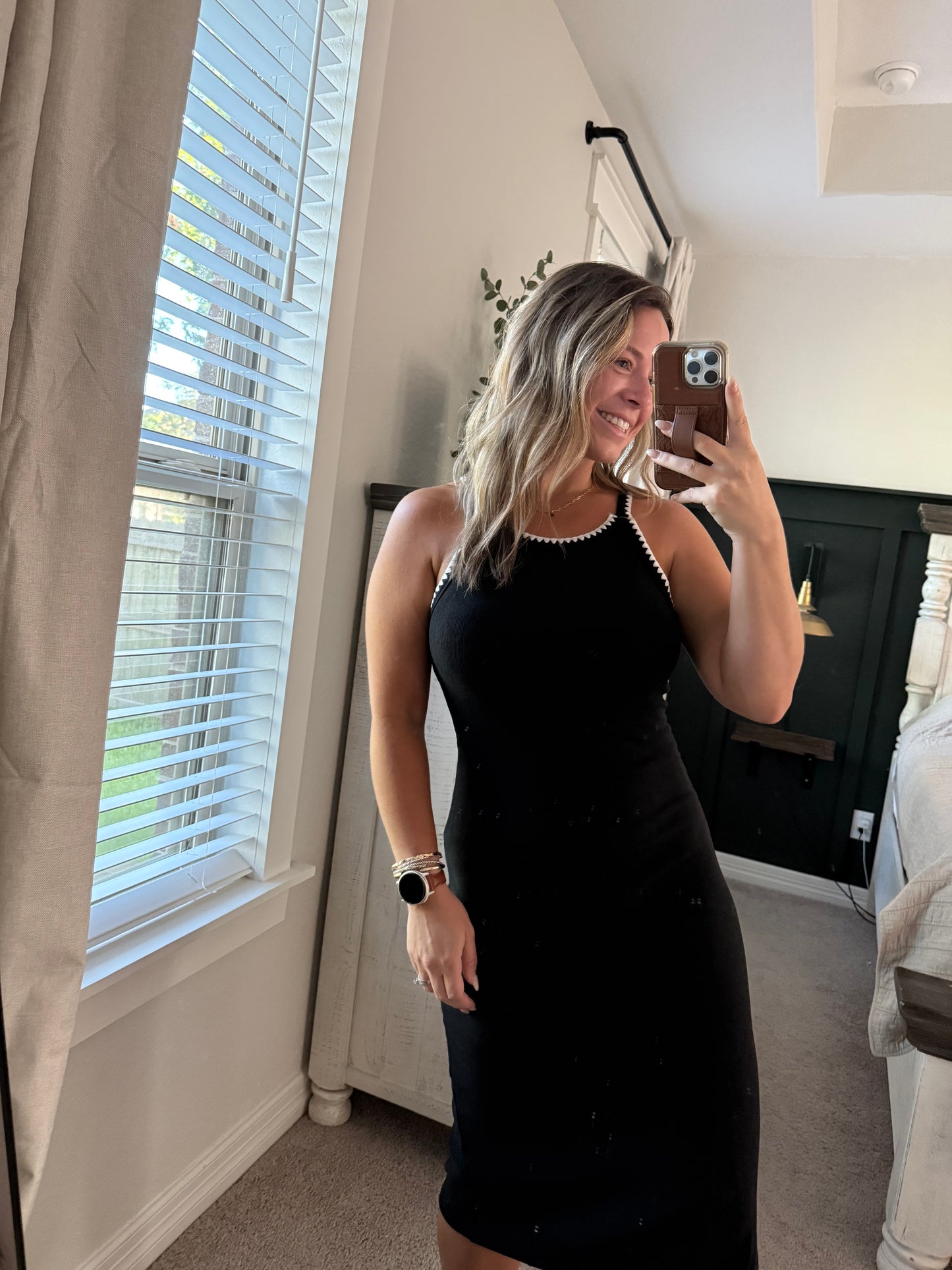 Black ribbed knit dress