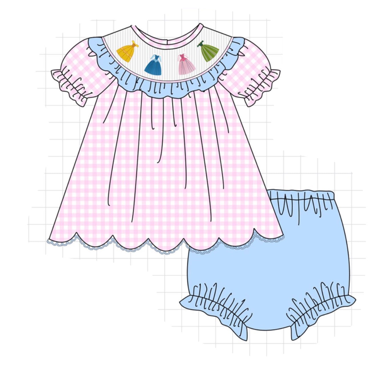 Smocked princess bloomer set