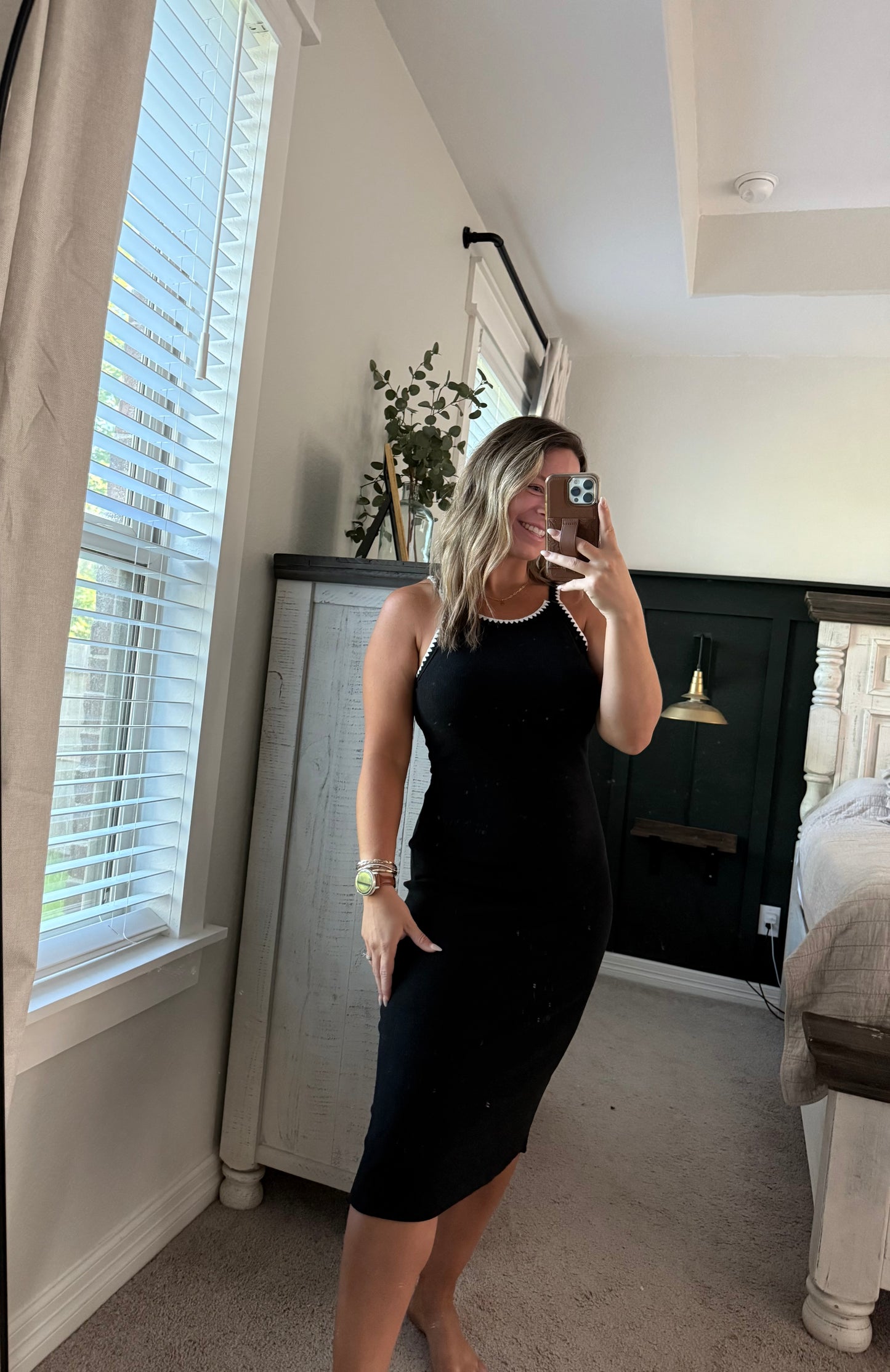 Black ribbed knit dress