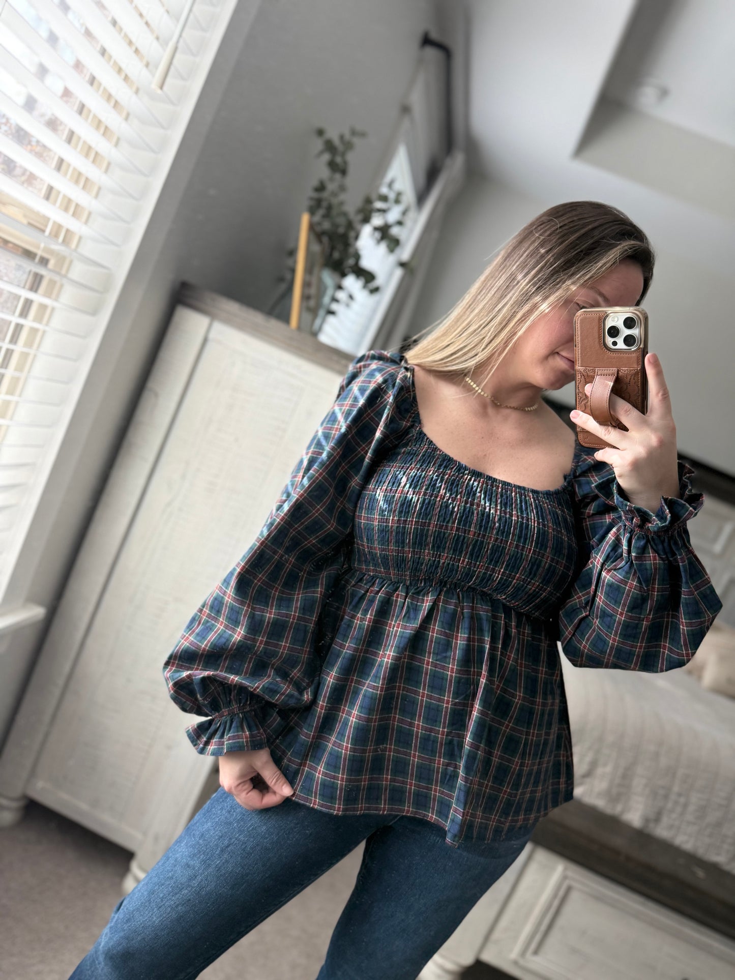Plaid babydoll top