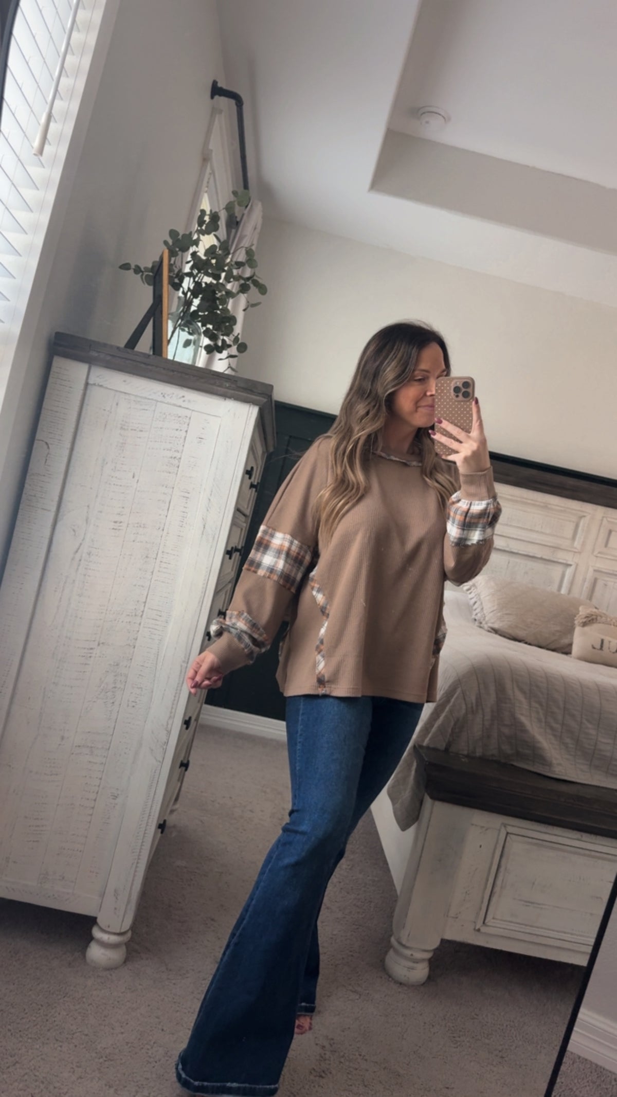 Mocha thermal knit top