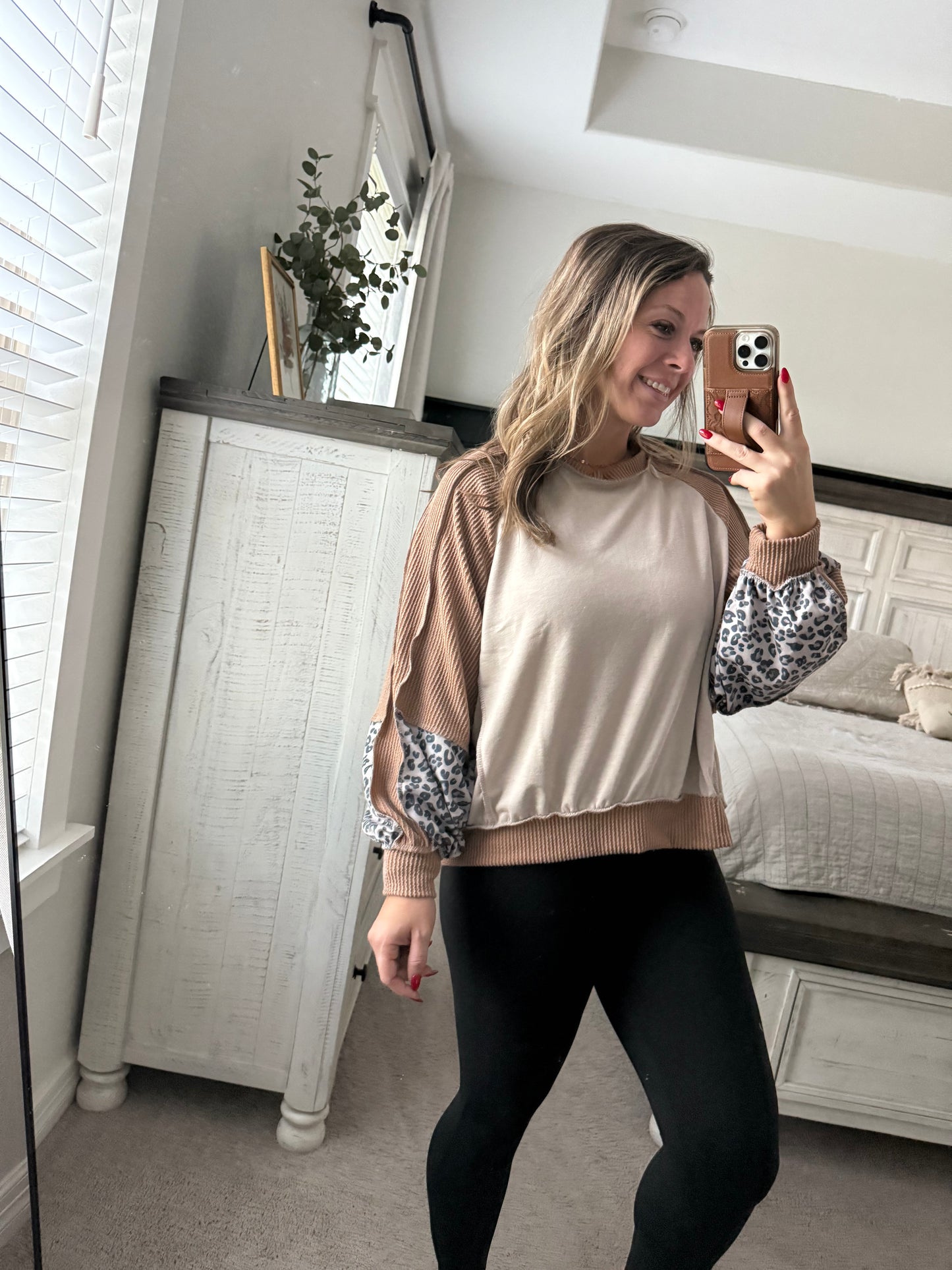 Leopard colorblock top