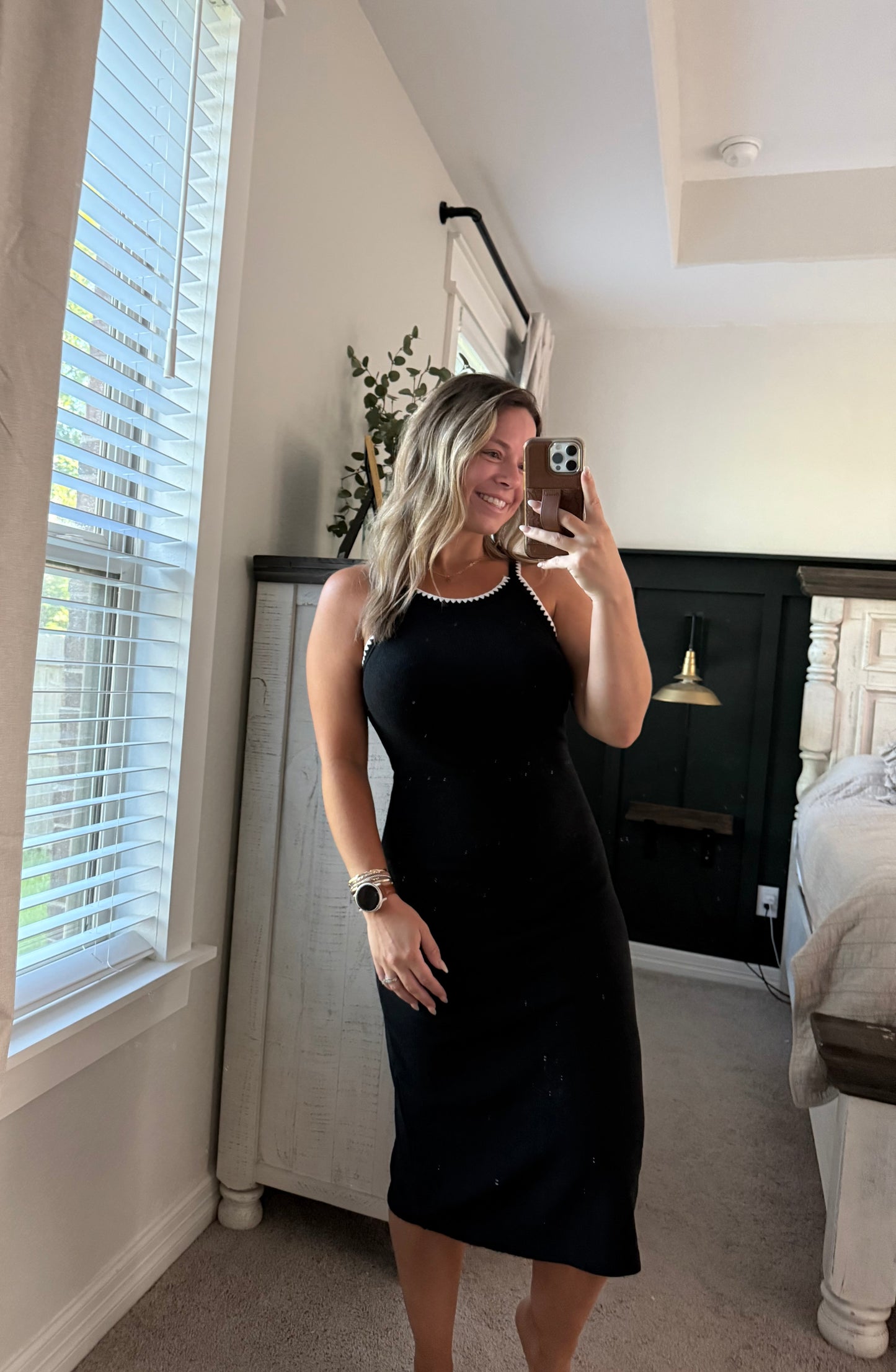 Black ribbed knit dress