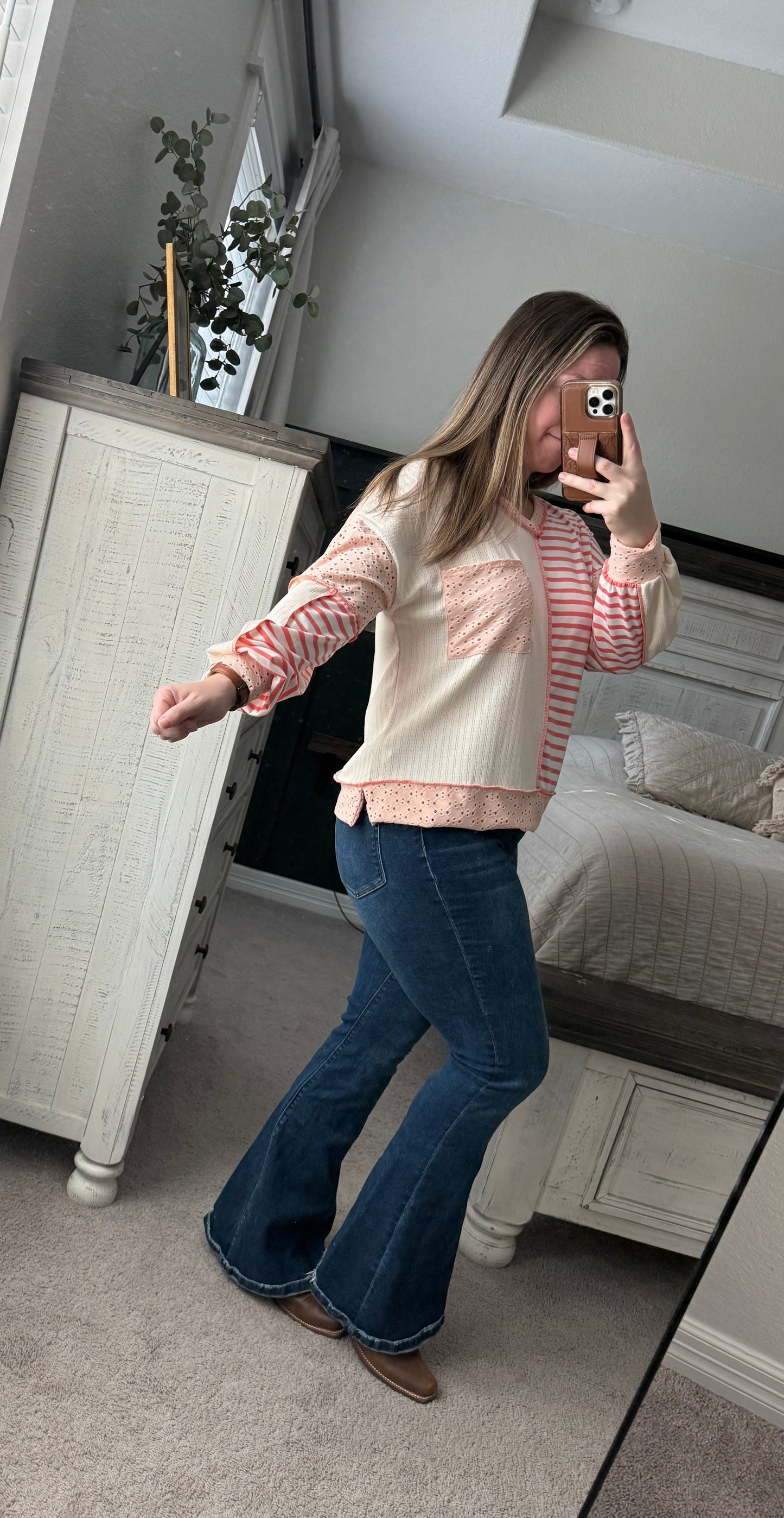 Stripe pink colorblock top