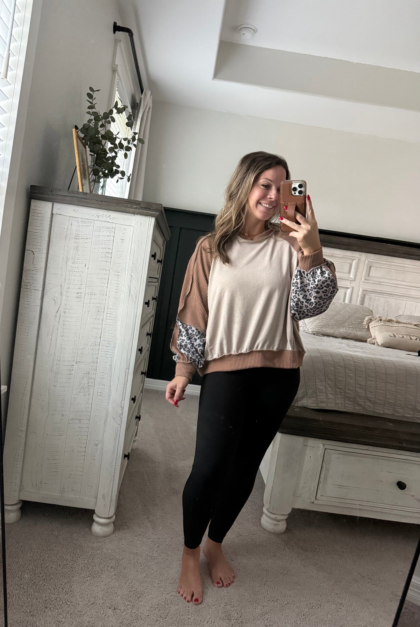 Leopard colorblock top