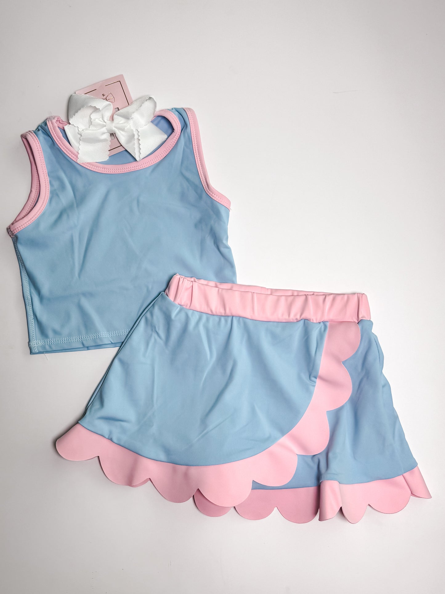 Blue scallop skort set