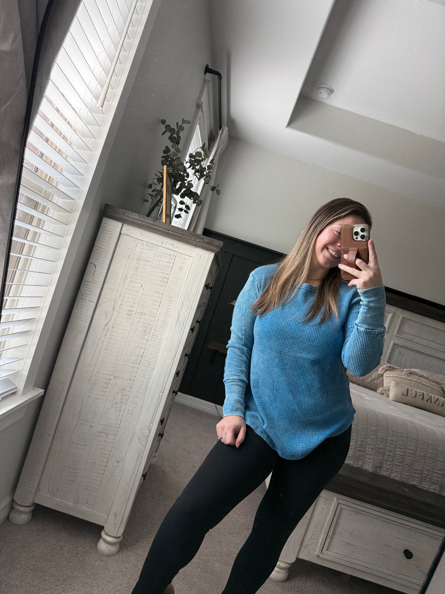 Blue washed waffle top