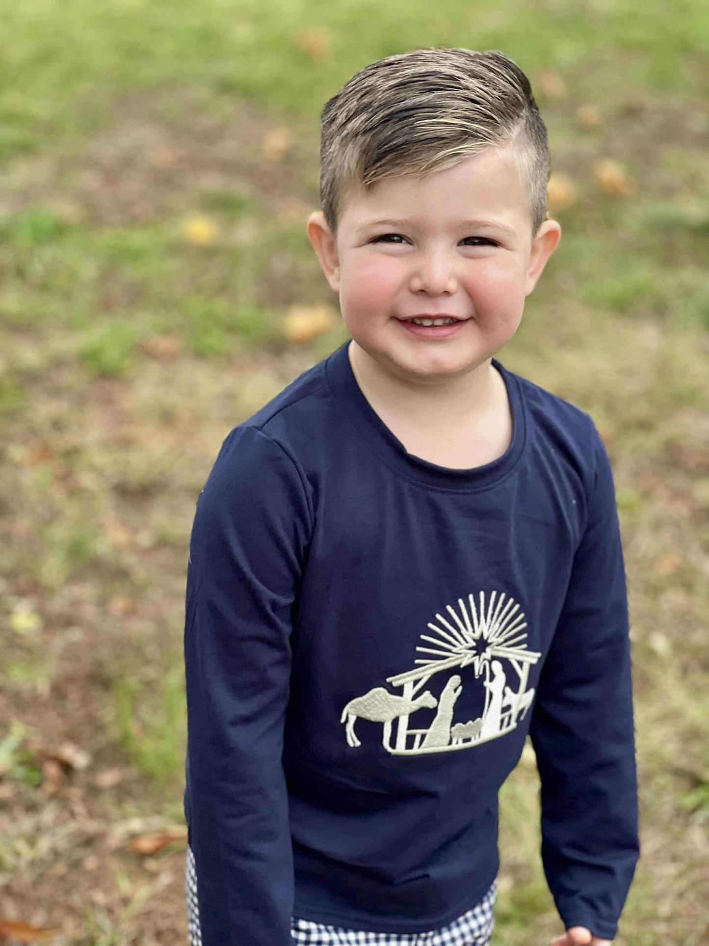 Nativity navy gingham
