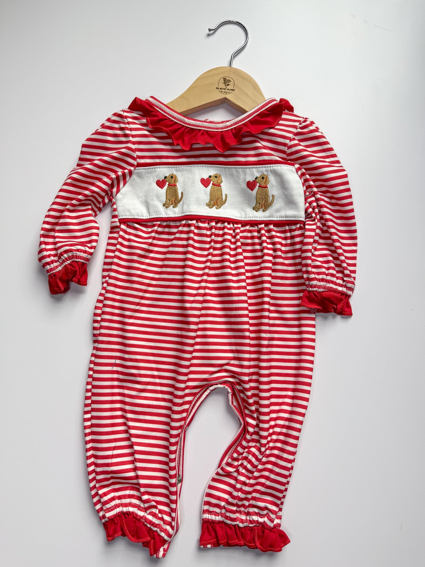 Red puppy romper