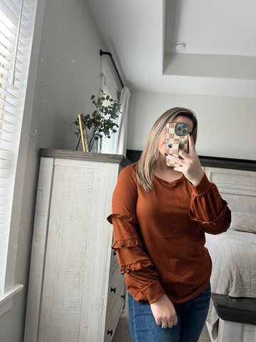 Rust ruffle top