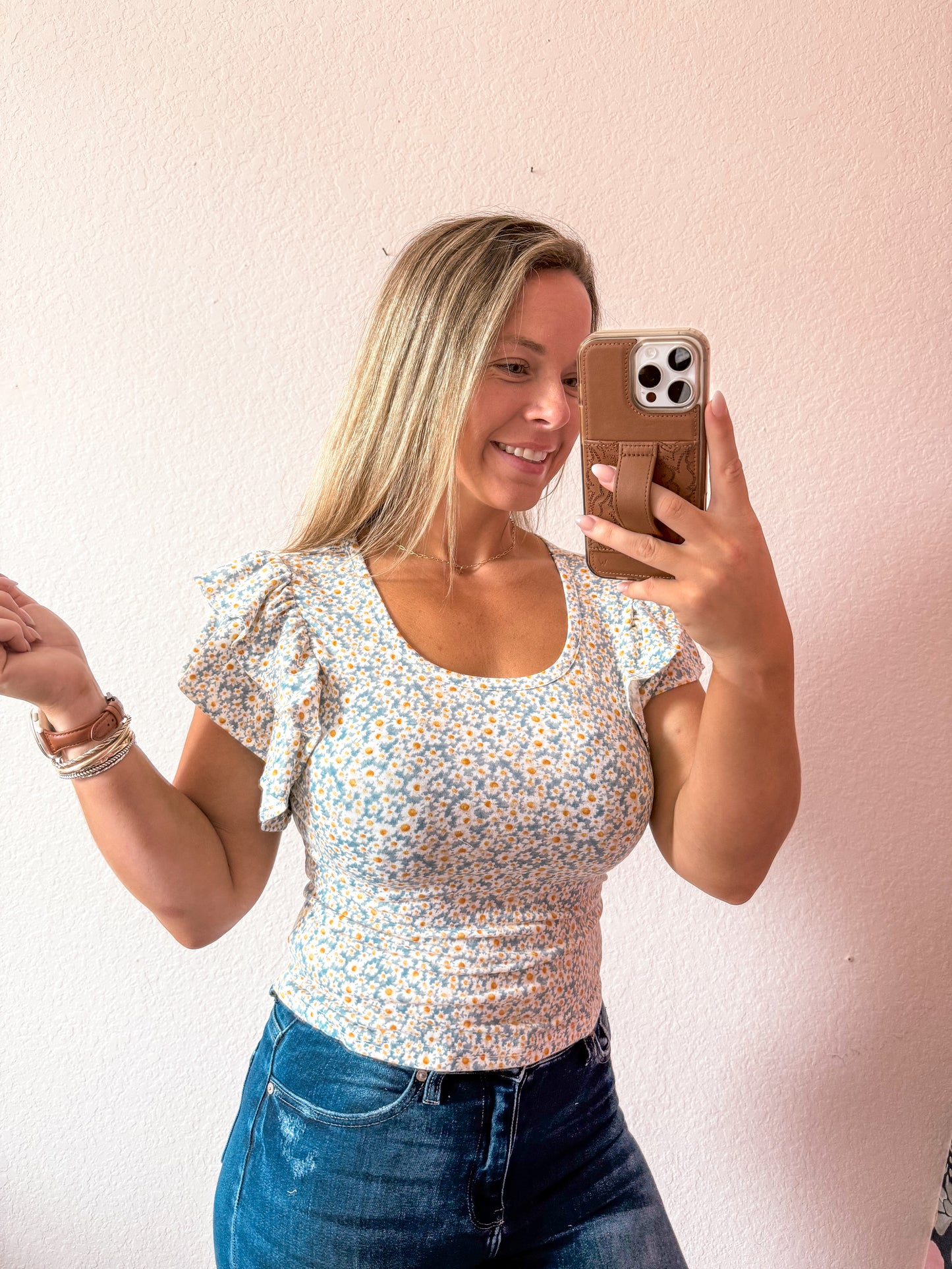 Floral ruffle sleeve top