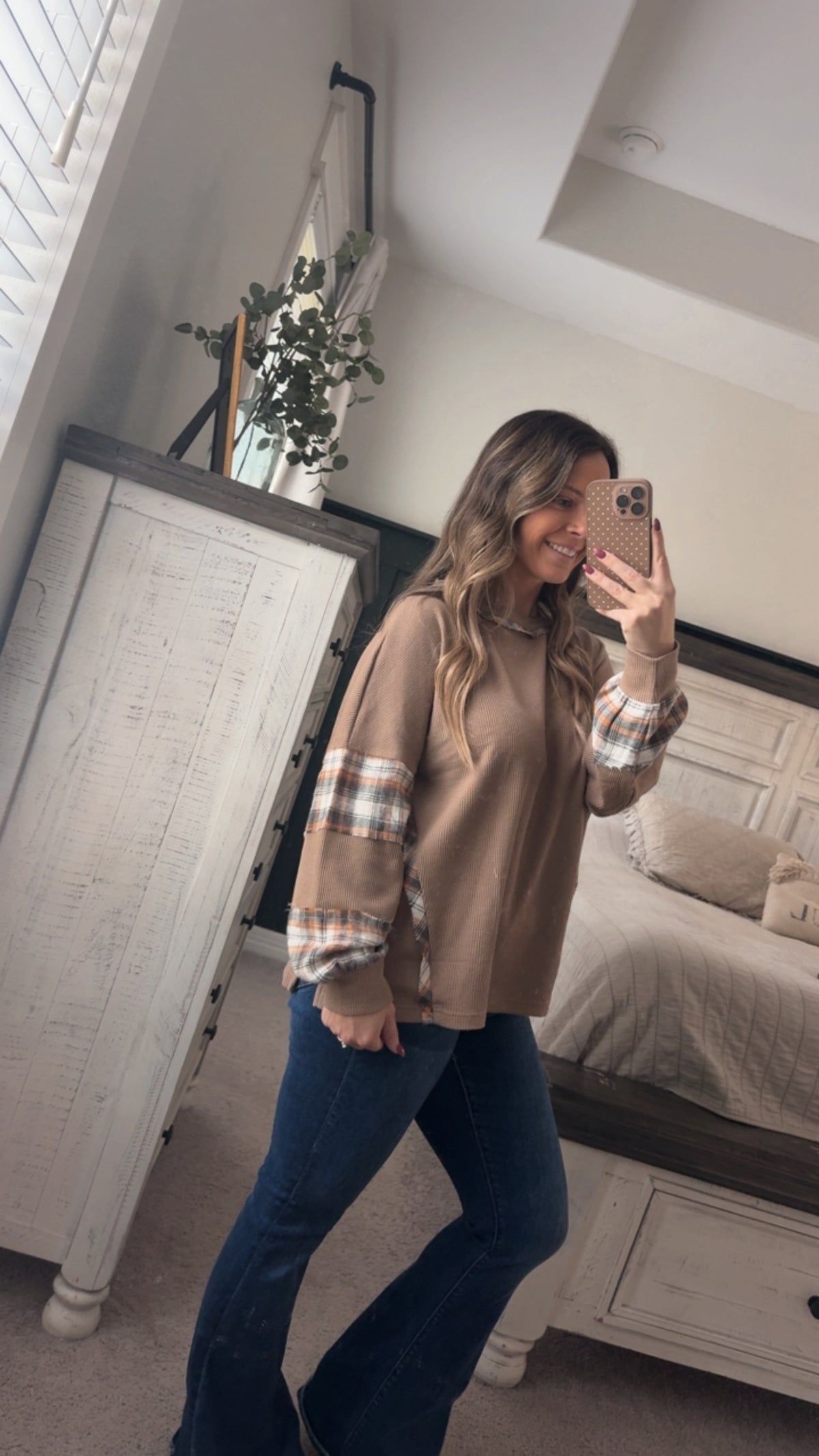 Mocha thermal knit top
