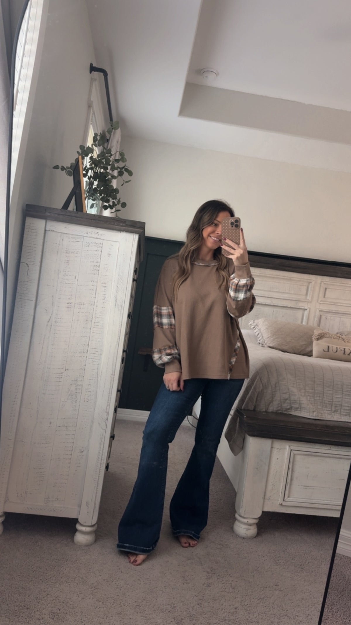Mocha thermal knit top