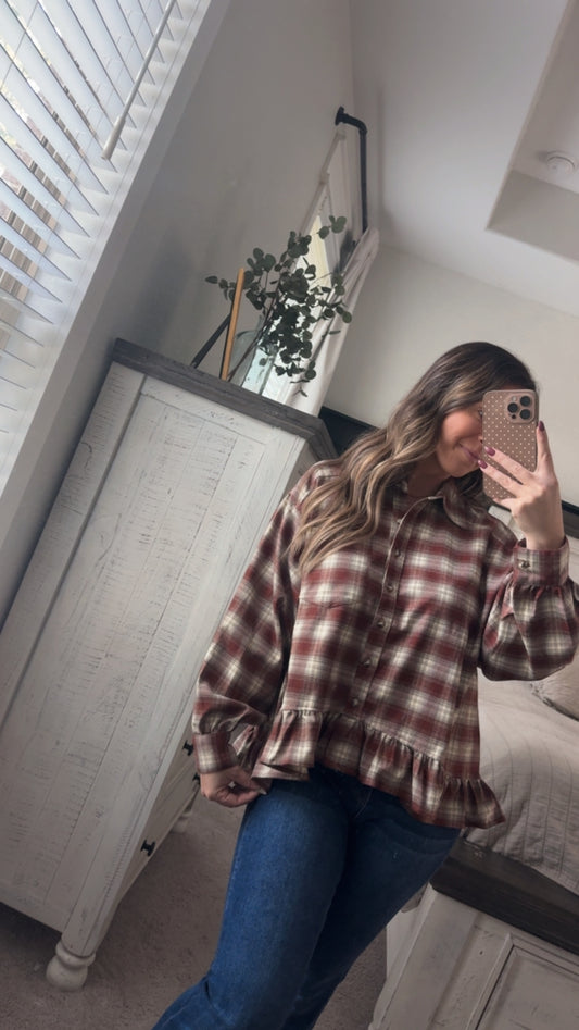 Brown plaid peplum