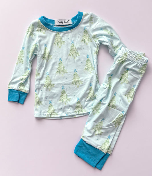 Blue tree jammie set