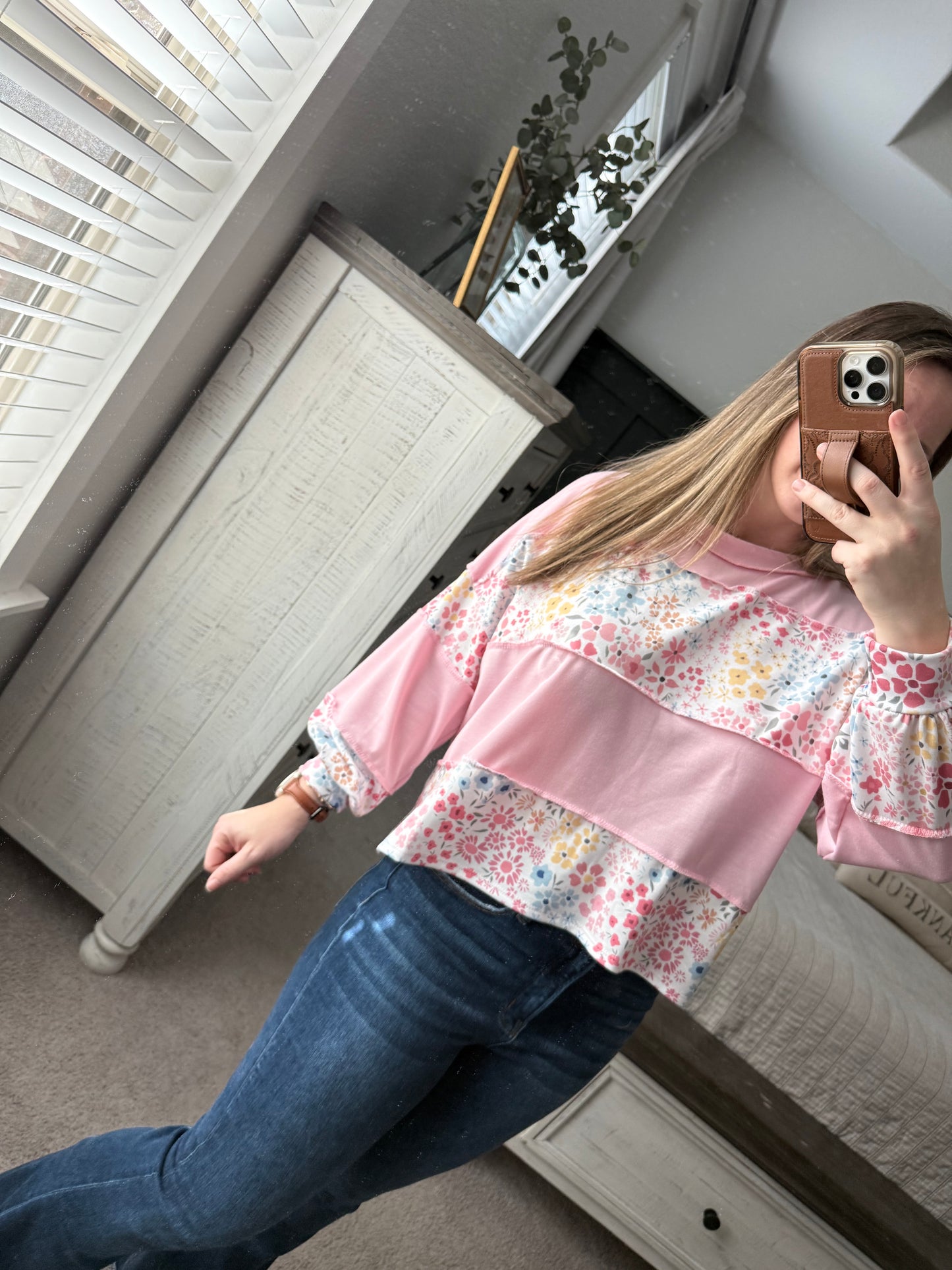 Floral colorblock top