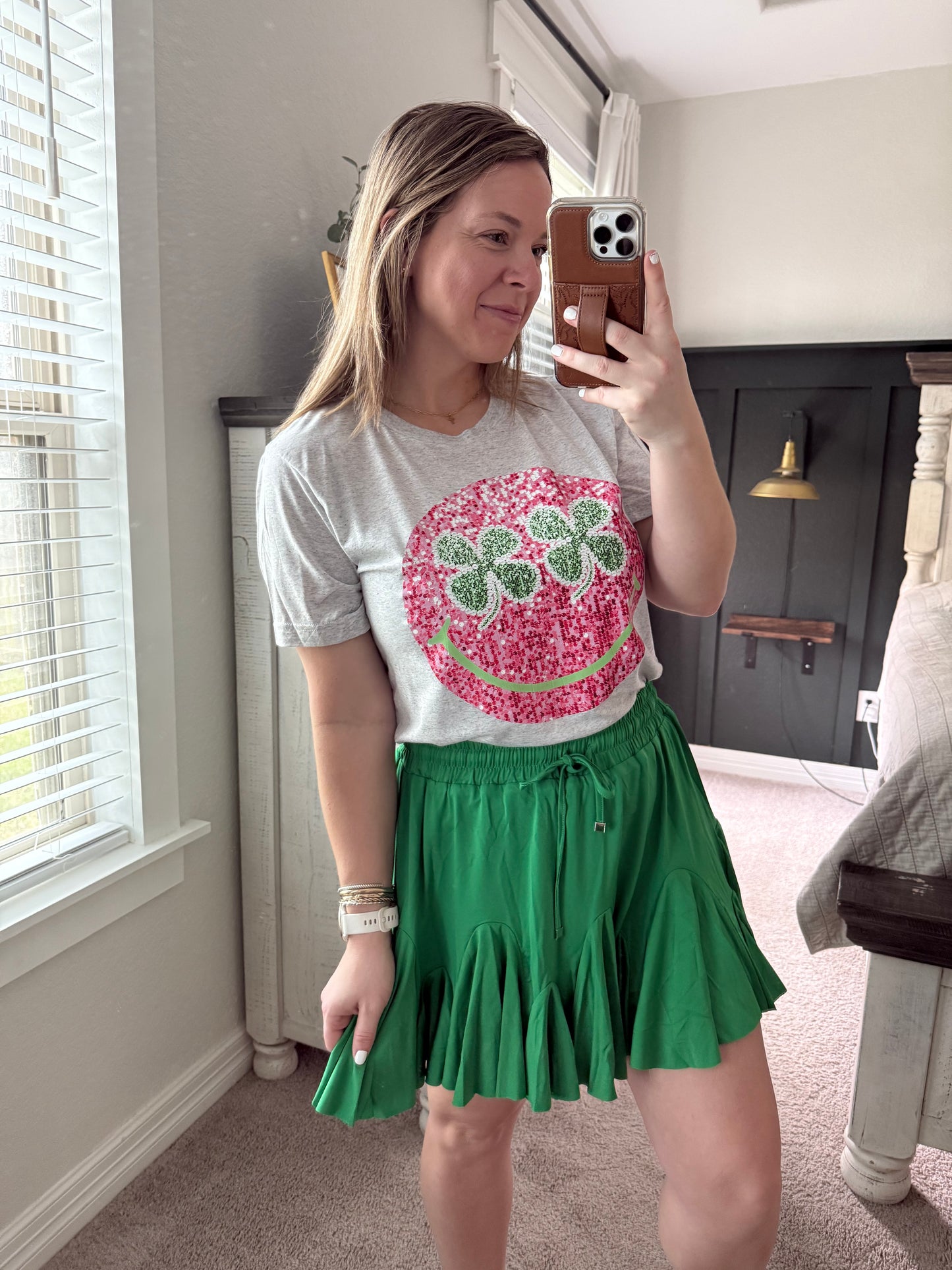 Green ruffled skort
