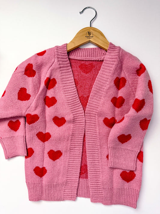 Pink heart kids cardigan