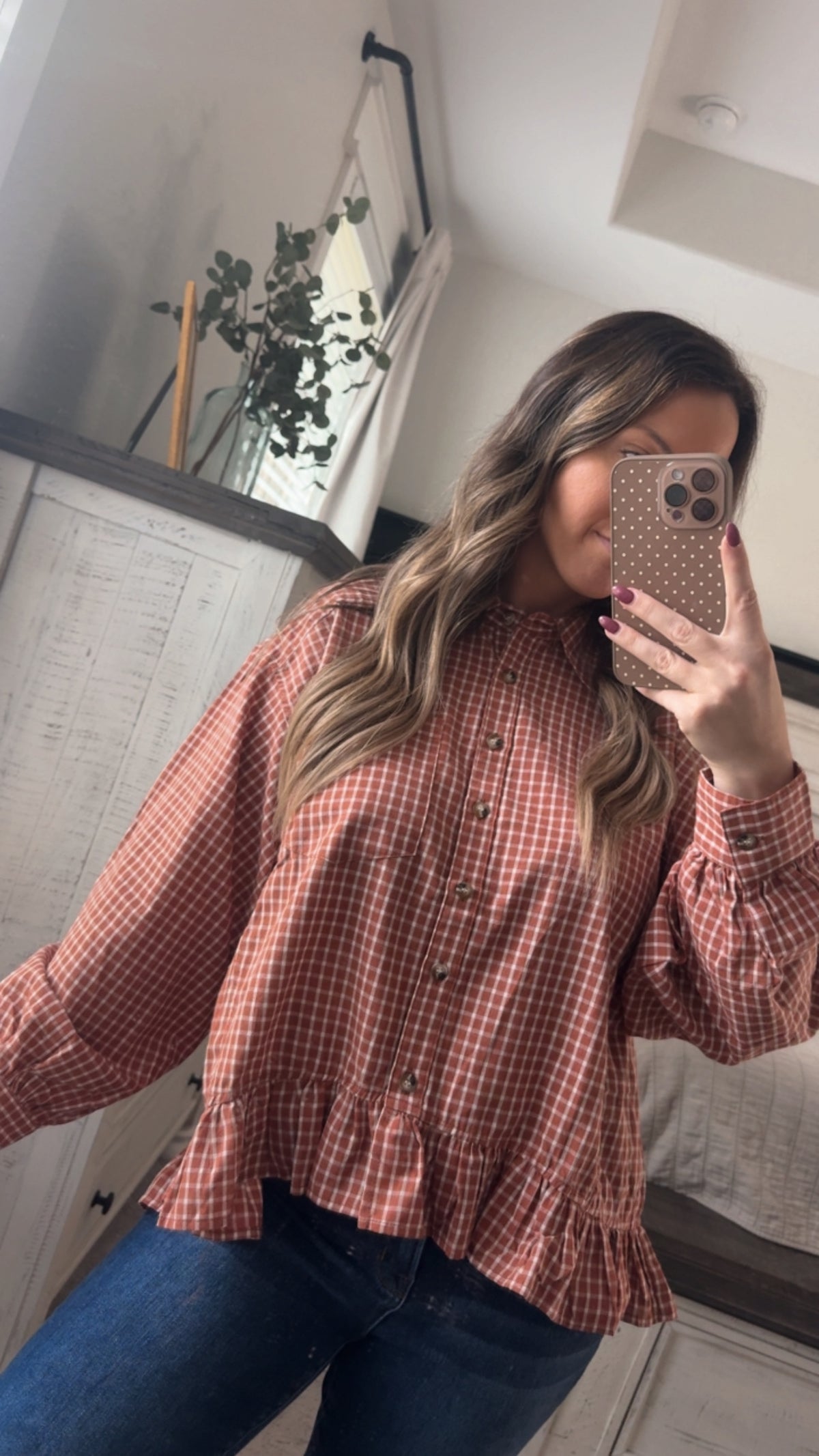 Chestnut plaid peplum
