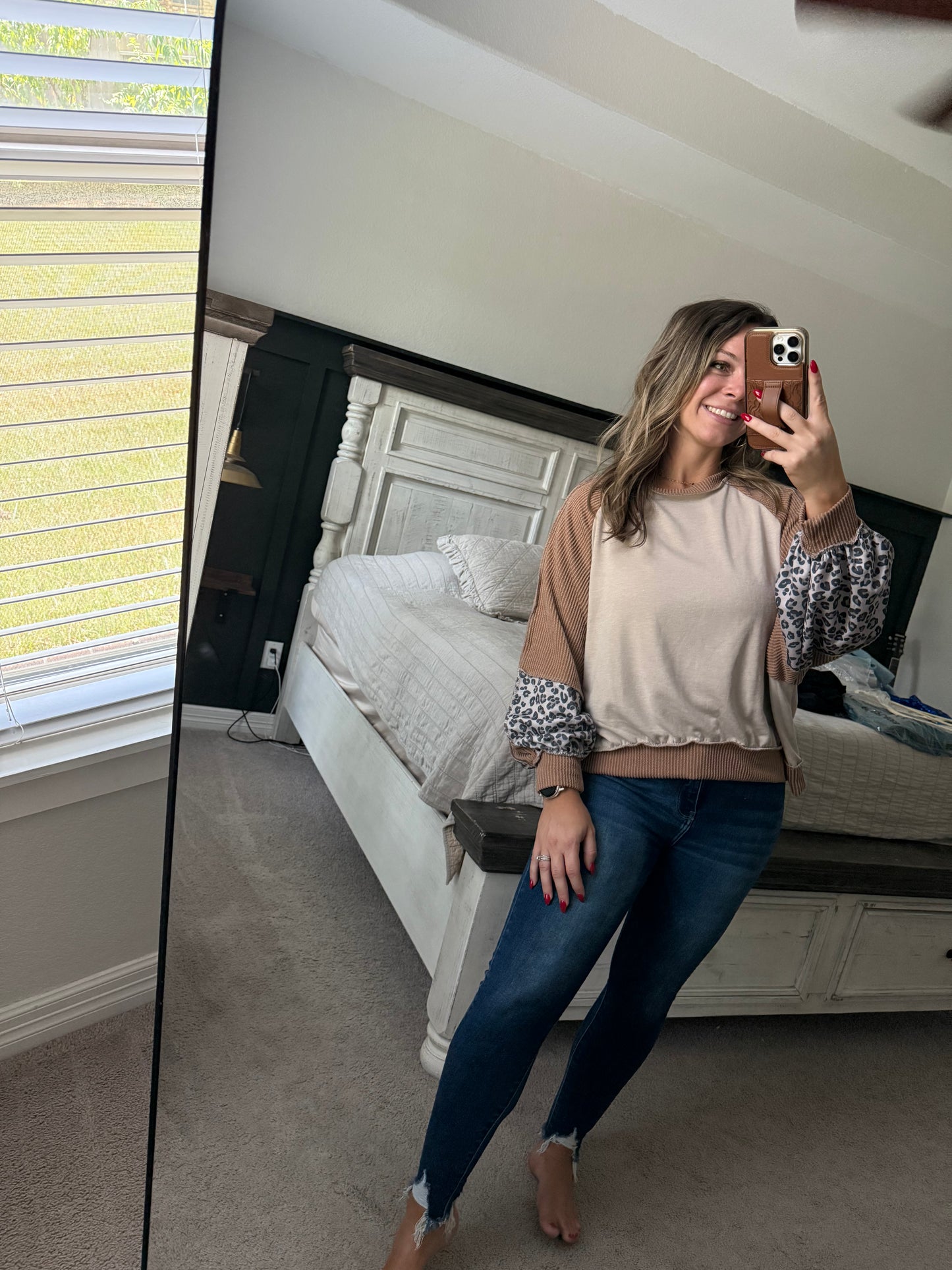 Leopard colorblock top