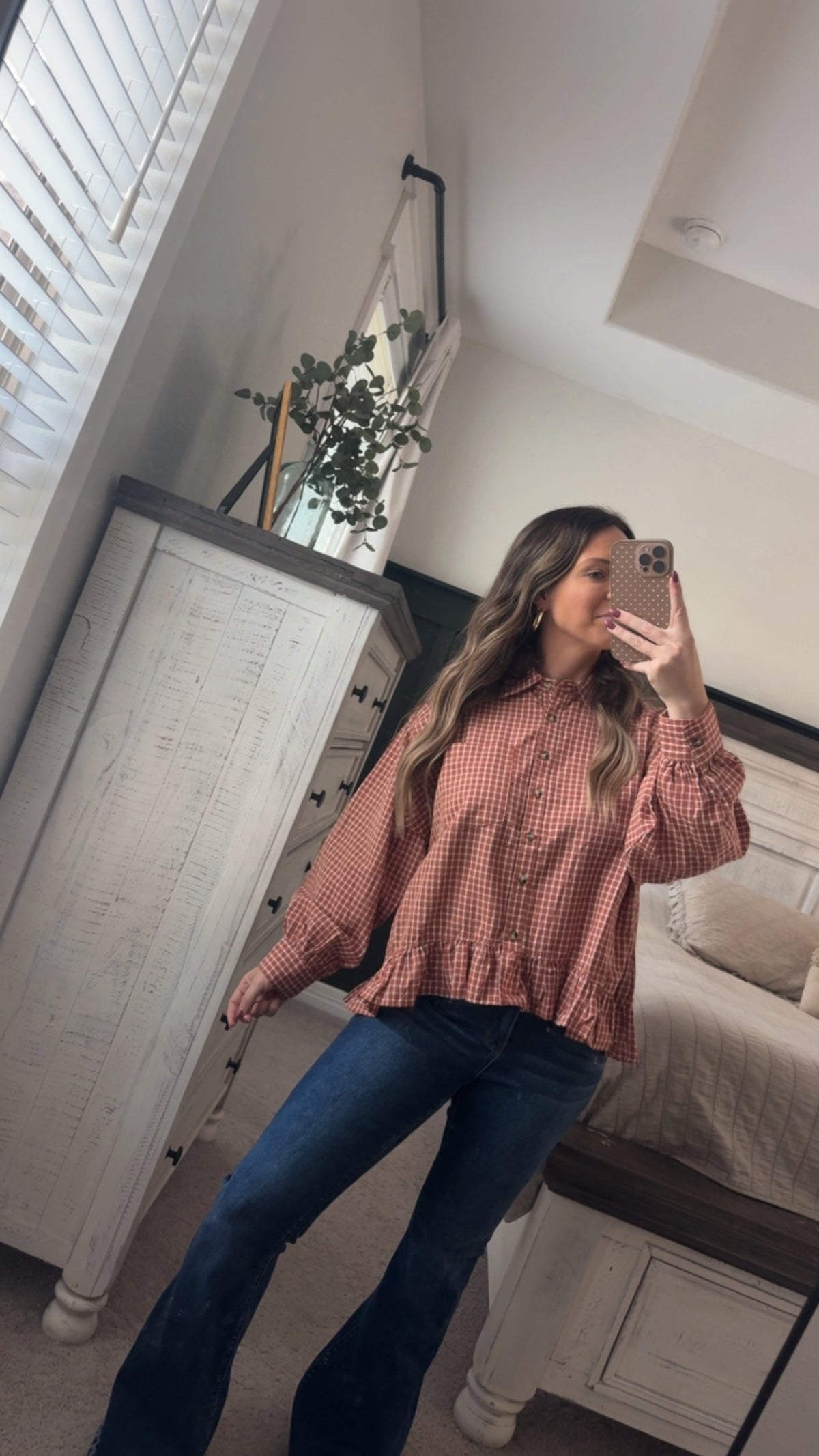Chestnut plaid peplum