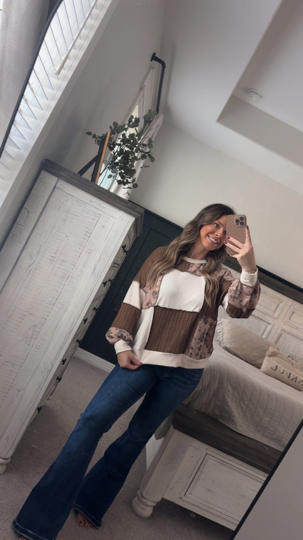 Floral cable knit top