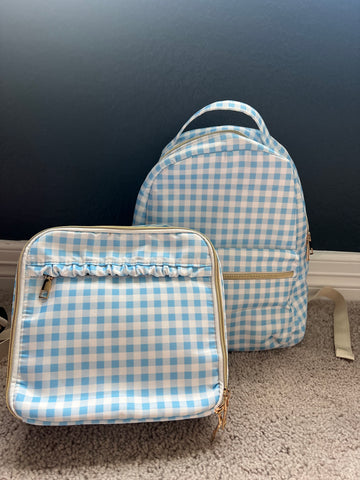 Blue checkered backpack/luncbox