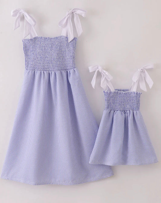 Stripe seersucker smocked dress
