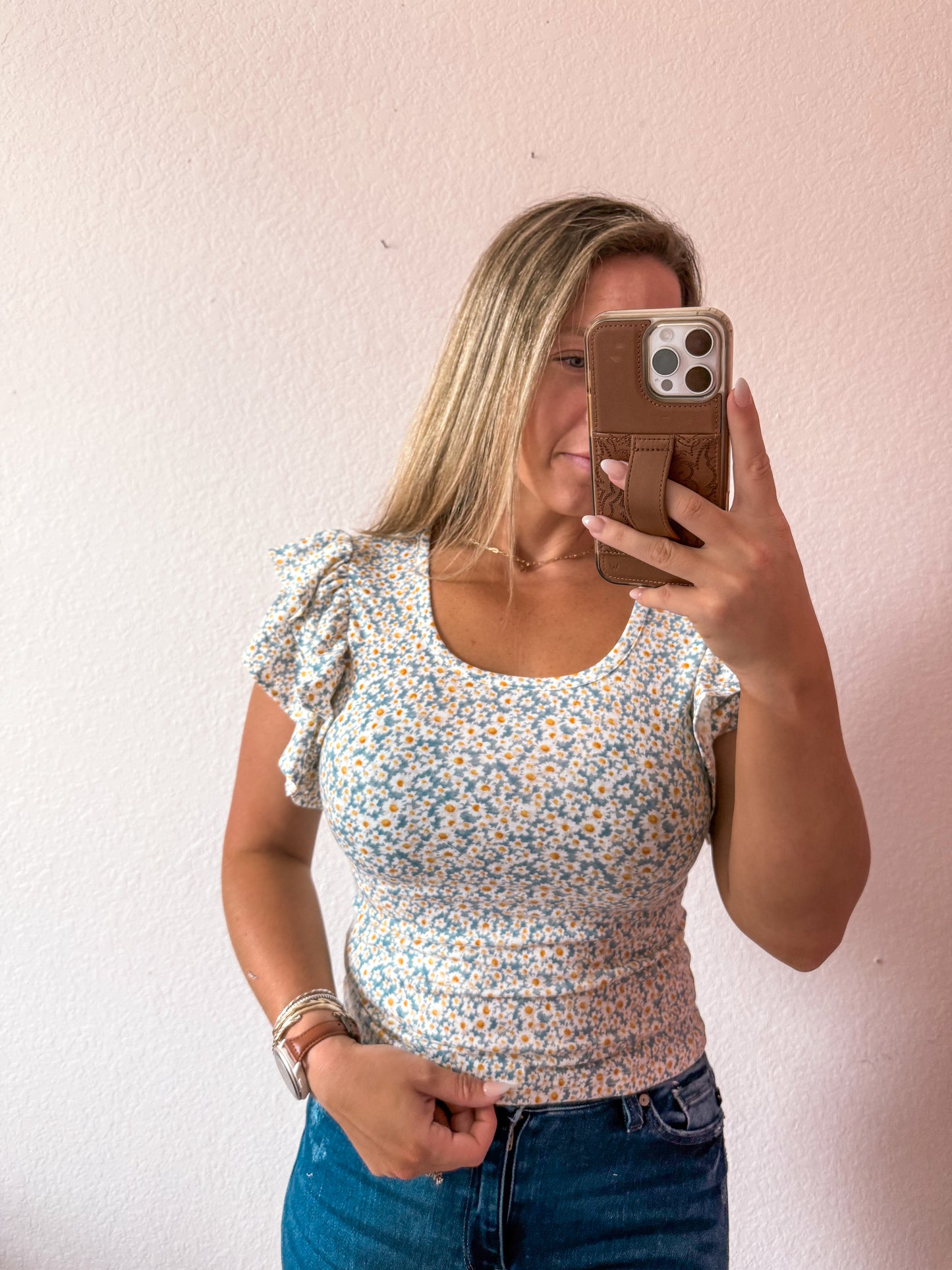 Floral ruffle sleeve top