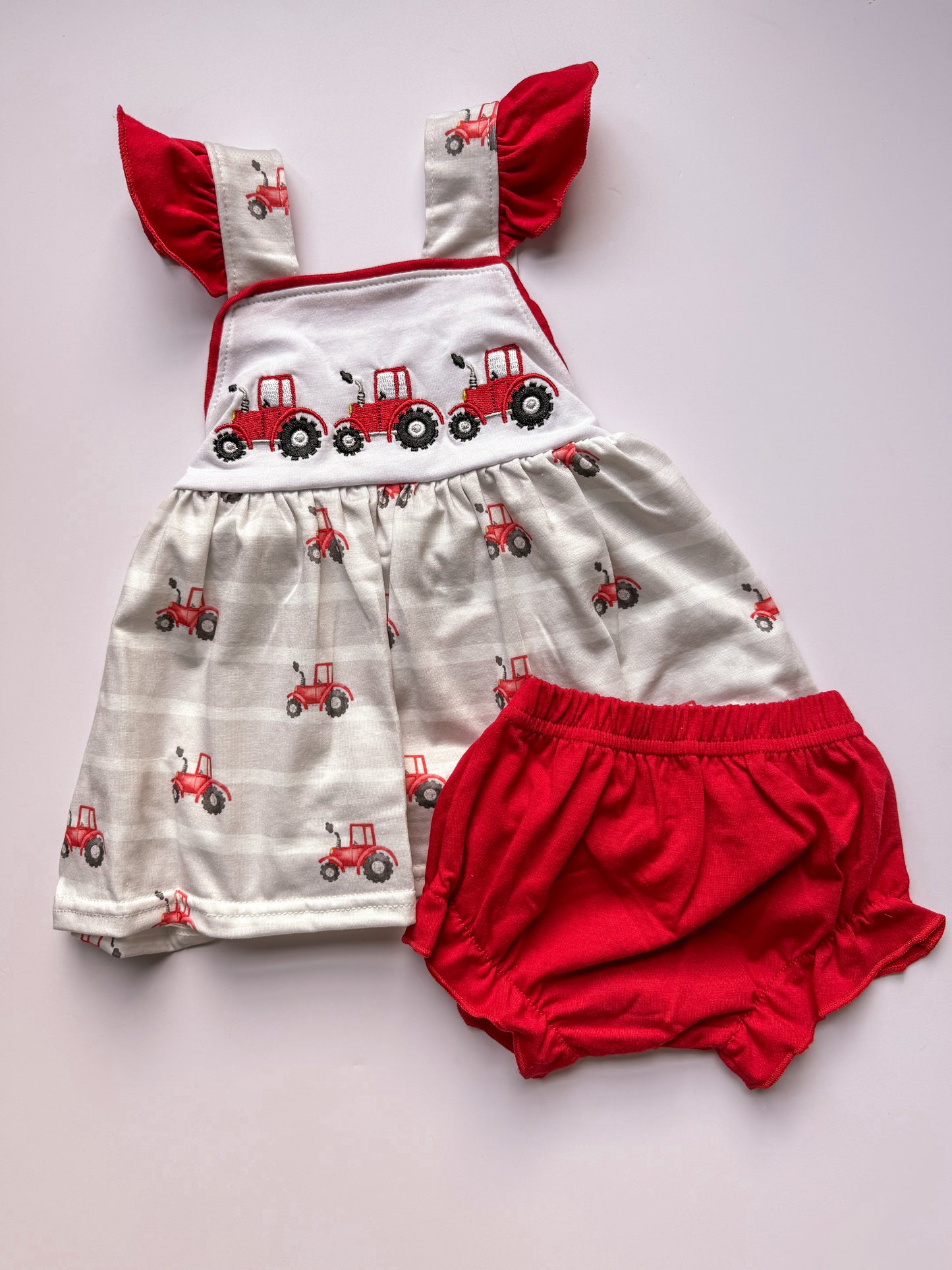 Red tractor bloomer set
