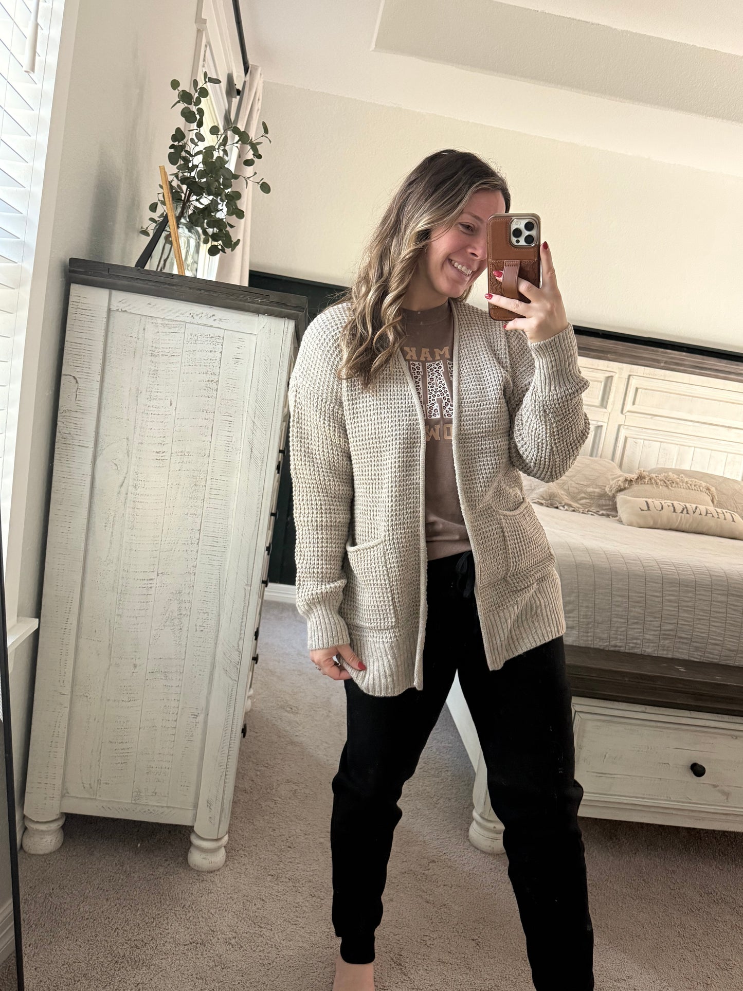 Waffle knit cardigan