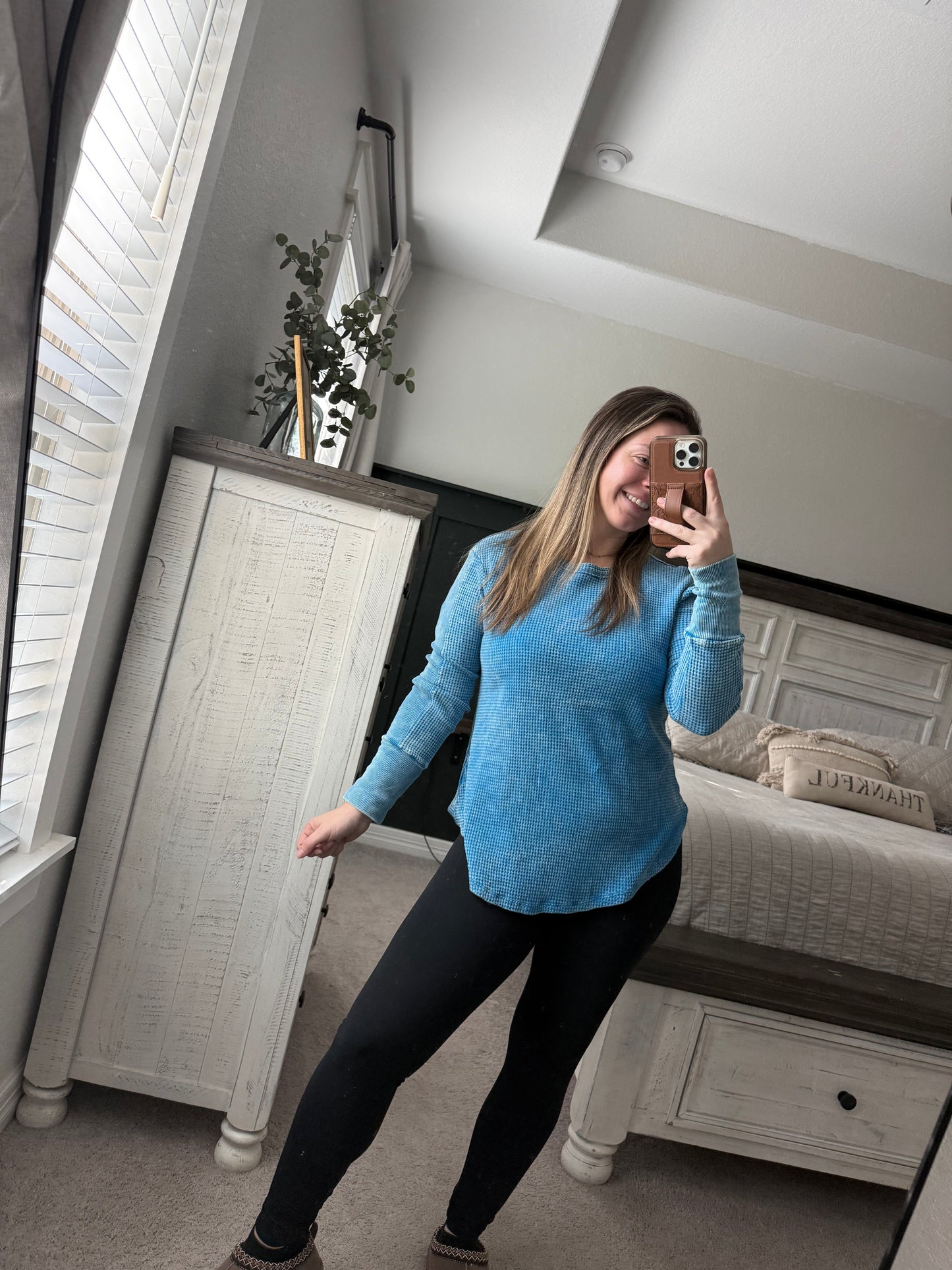 Blue washed waffle top