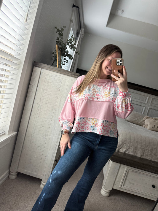 Floral colorblock top