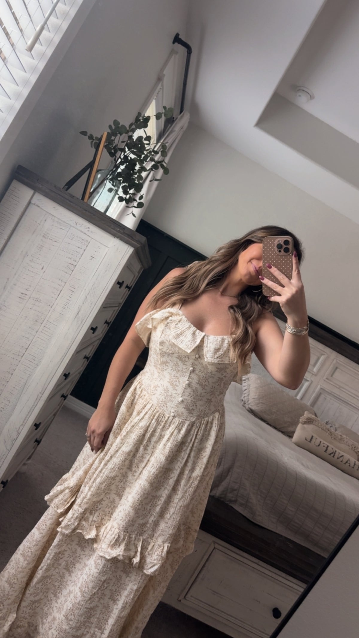 Taupe ruffle dress
