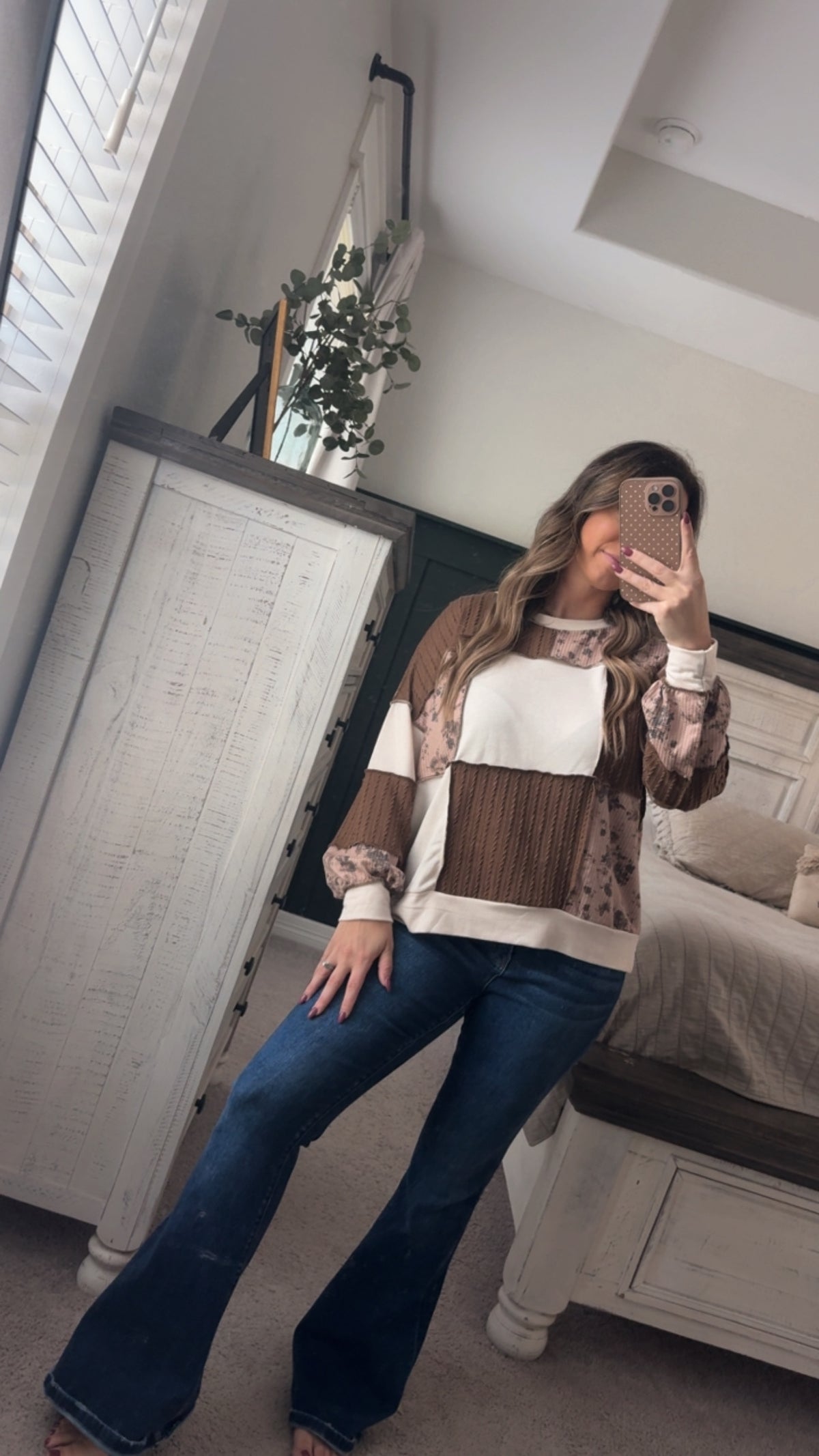 Floral cable knit top