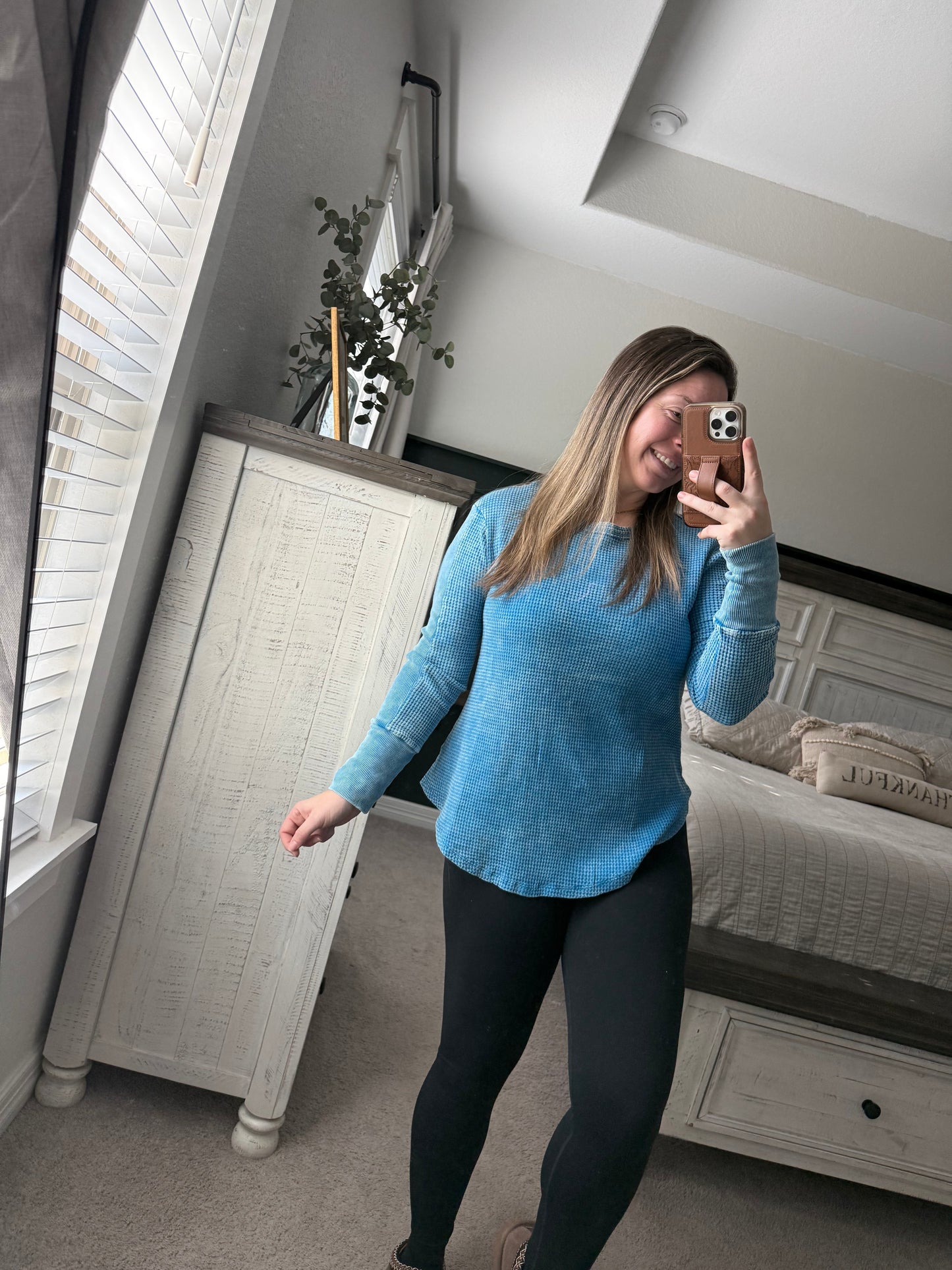 Blue washed waffle top