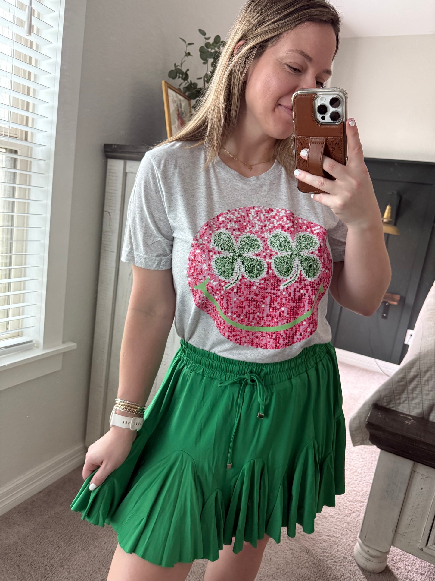Green ruffled skort