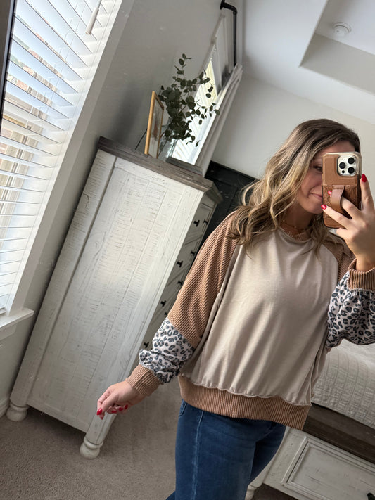 Leopard colorblock top