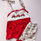 Red tractor ruffle short set