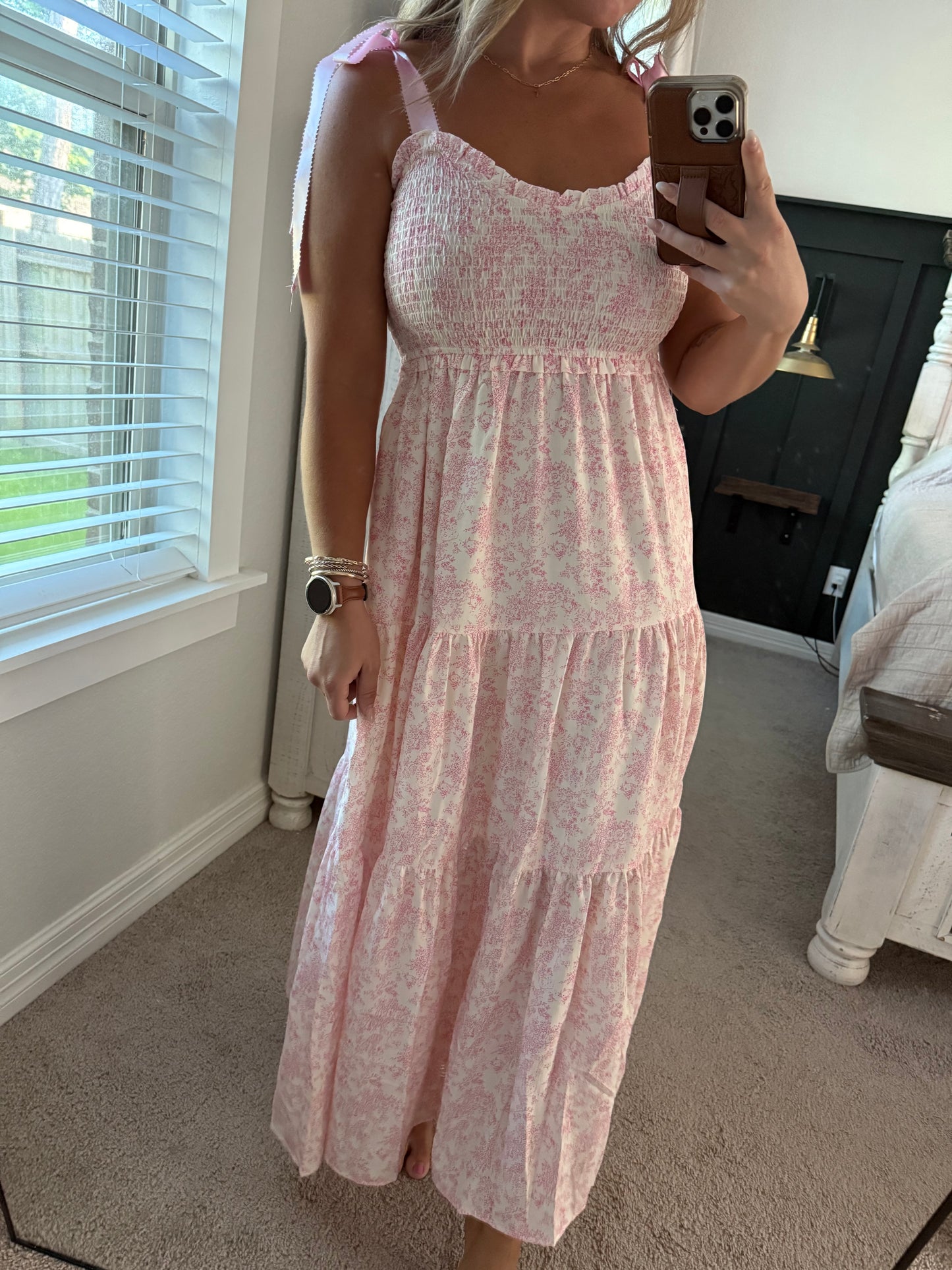 Floral tiered maxi dress (pink)