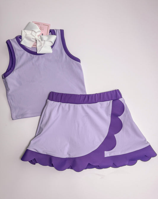 Purple scallop skort set