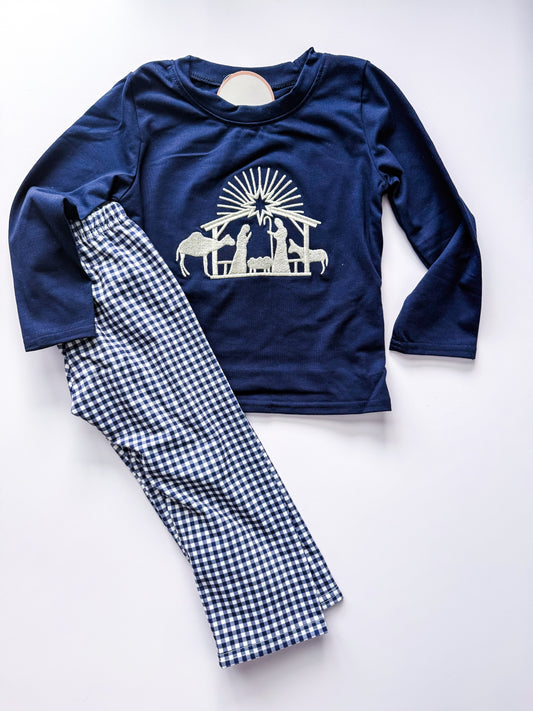 Nativity navy gingham