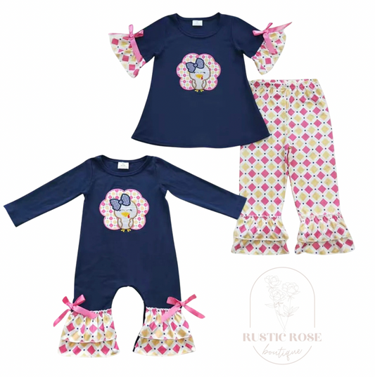 Navy turkey romper/set *PREORDER - closing 9/27 ETA 3 weeks*