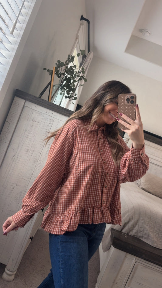 Chestnut plaid peplum