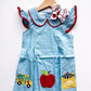Blue swiss dot apple applique dress