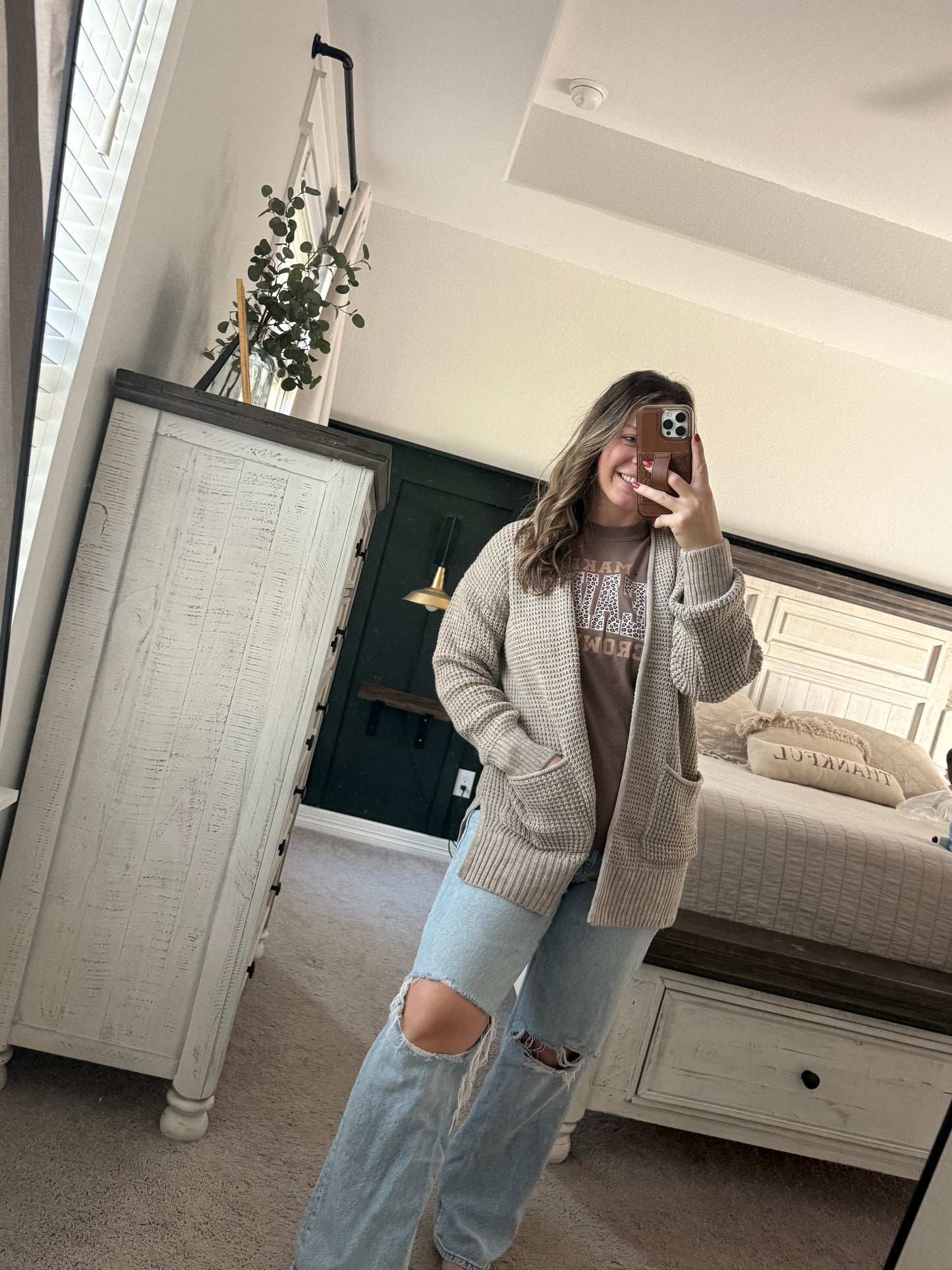 Waffle knit cardigan