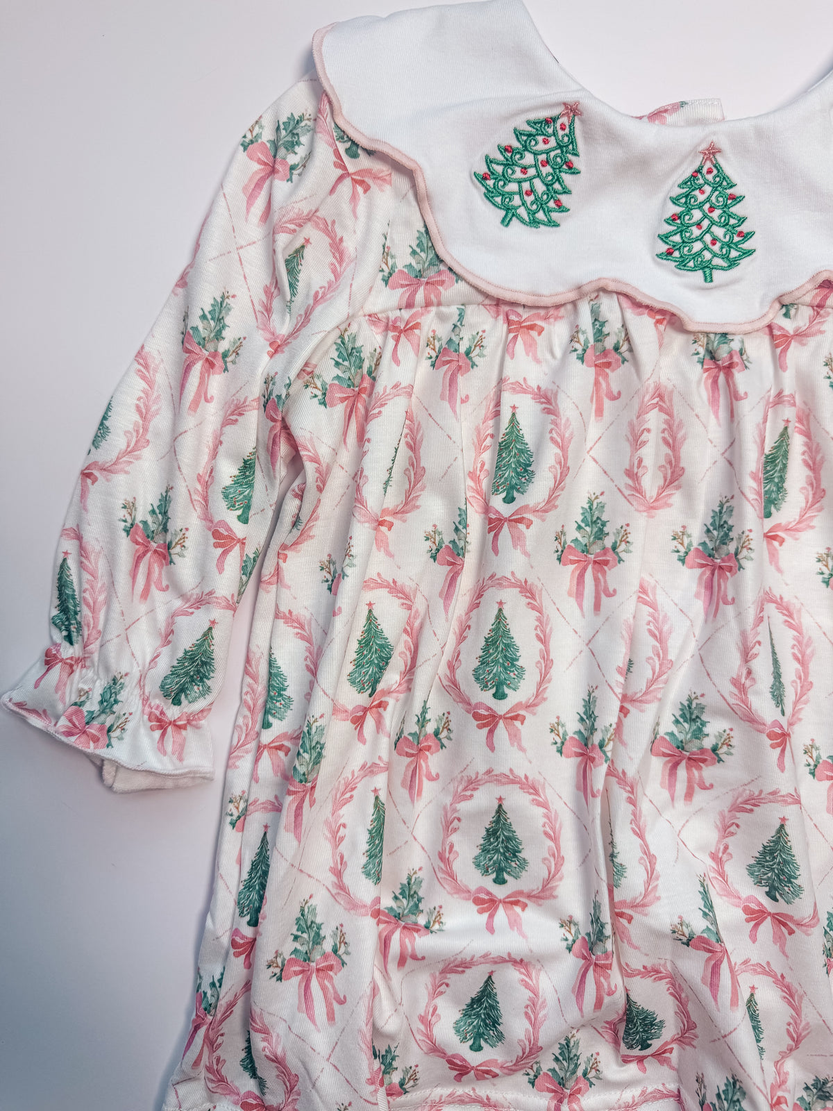 Pink tree embroidery dress