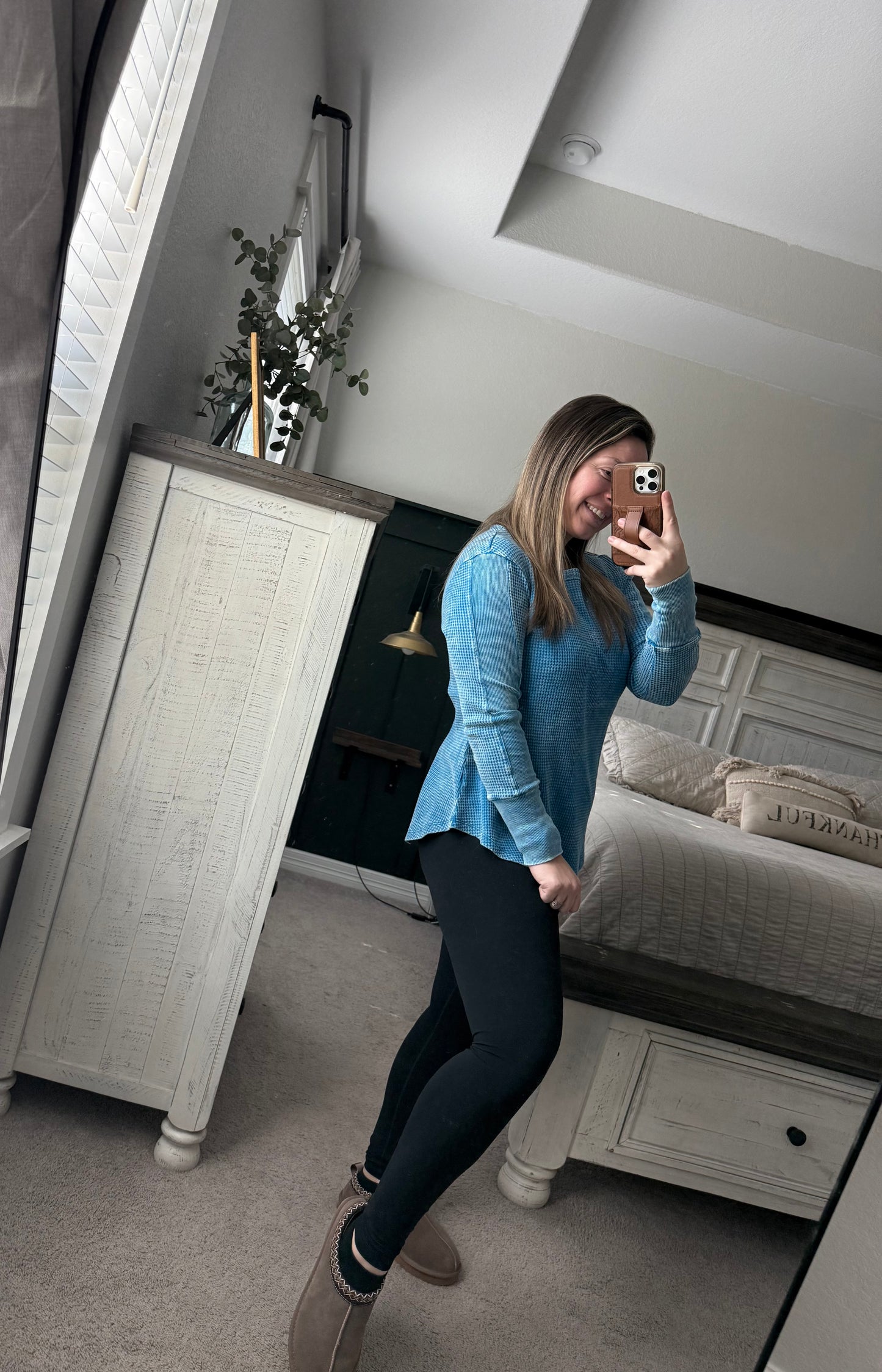 Blue washed waffle top