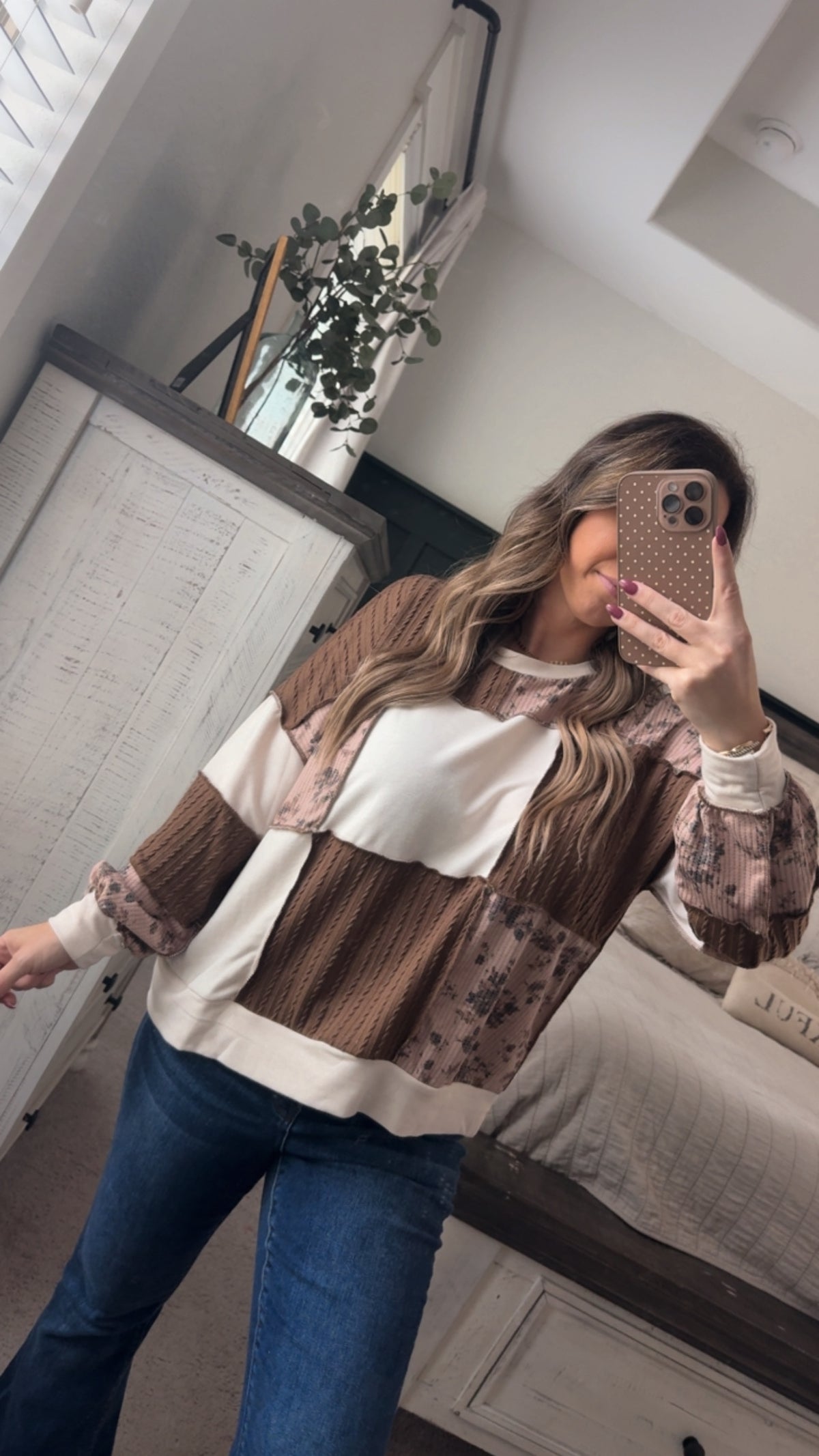 Floral cable knit top
