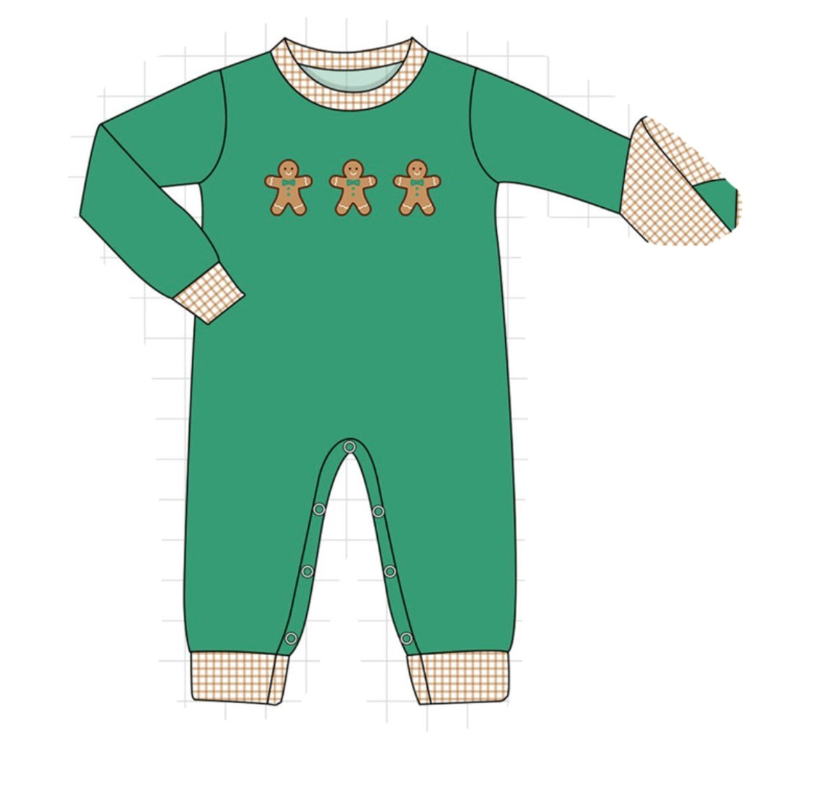 Green gingerbread romper